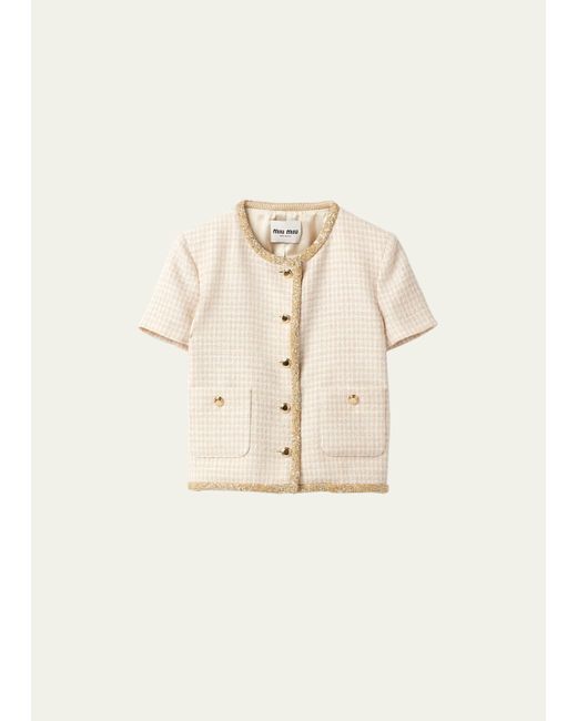 Miu Miu Natural Tweed Cropped Short-sleeve Jacket