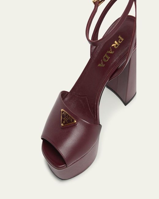 Prada Natural Nappa Triangle Peep-Toe Platform Sandals
