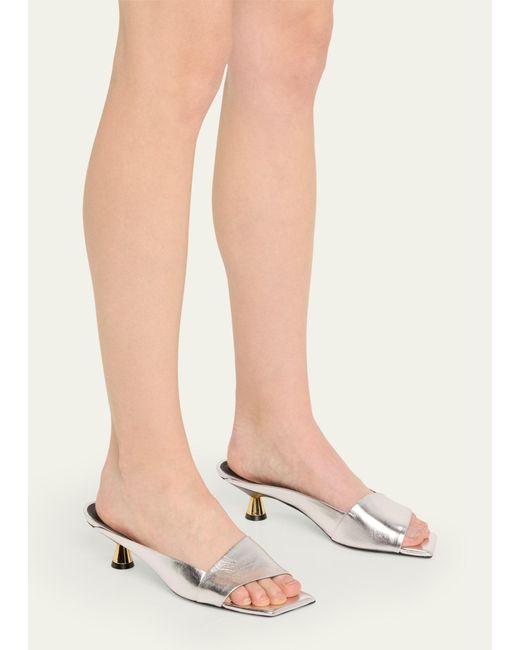 MERCEDES CASTILLO Phoebe Leather Kittenheel Slide Sandals in White Lyst