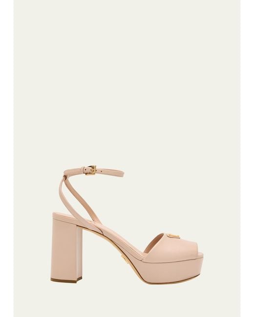 Prada Natural Nappa Triangle Peep-Toe Platform Sandals