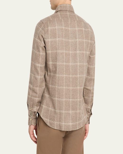 Kiton Natural Cotton Windowpane Double-Pocket Button-Down Shirt for men