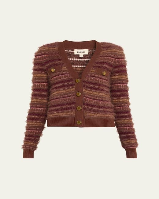 L'Agence Brown Ariadne Mixed Stripe Cardigan