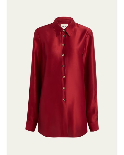 Khaite Red Auryn Button-Down Twill Top