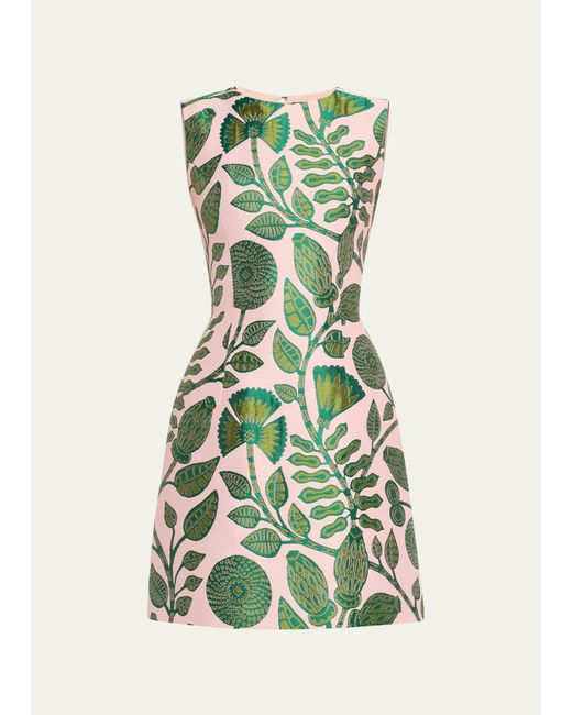 Andrew Gn Green Leaf Print Mini Dress