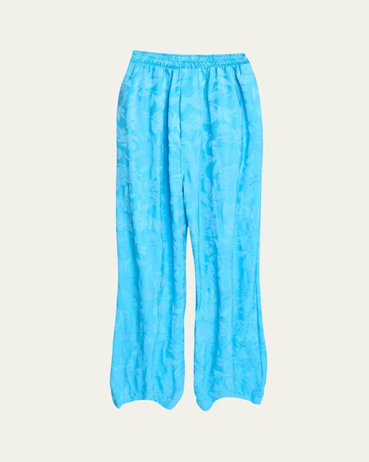 Balenciaga Blue Floral Satin Jacquard Wide-Leg Pajama Pants
