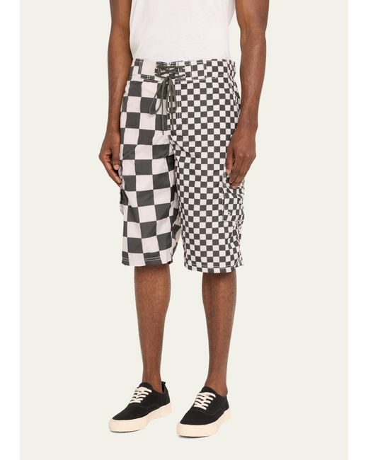 ERL White Paneled Checker Cargo Shorts for men