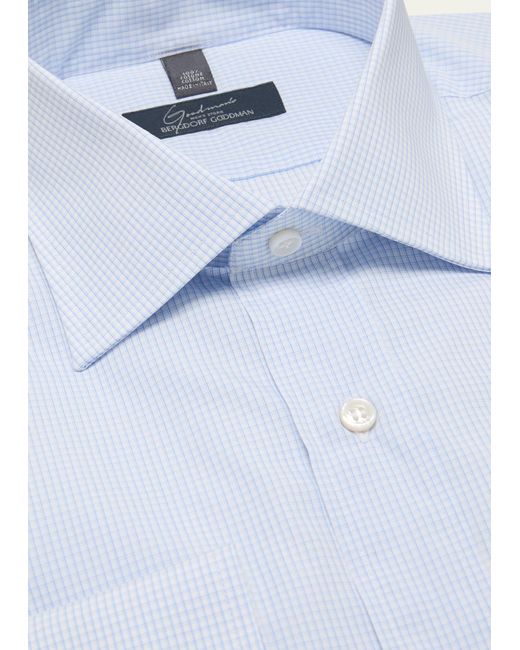 Bergdorf Goodman Blue Cotton Micro-check Dress Shirt for men