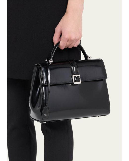 Saint Laurent Black Le Fermoir Small Top-handle Bag In Spazzolato Leather