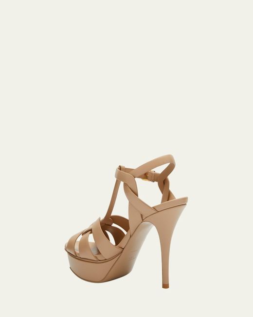 Saint Laurent Natural Tribute Leather T-Strap Platform Sandals