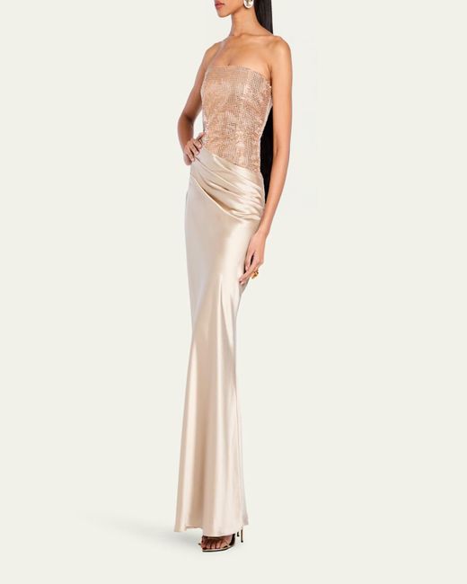 retroféte Natural Alexandra Strapless Sequin Draped Dress