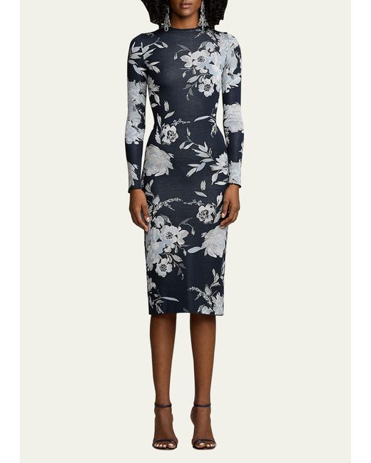 Ralph Lauren Collection White Floral Silk-blend Jacquard Sweater Day Dress With Detachable Collar & Cuffs
