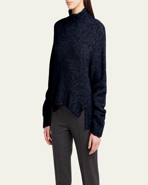 Giorgio Armani Women's Blue Turtleneck Cashmere-Silk Boucle Sweater
