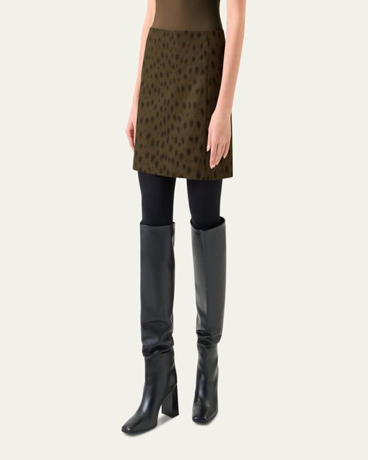 Akris Punto Green Leopard-Print Techno Gabardine Mini Skirt