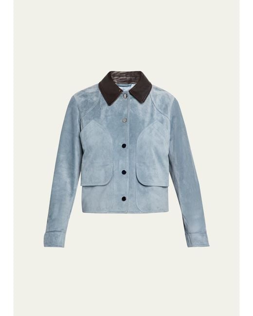 Veronica Beard Blue Walters Cropped Suede Jacket