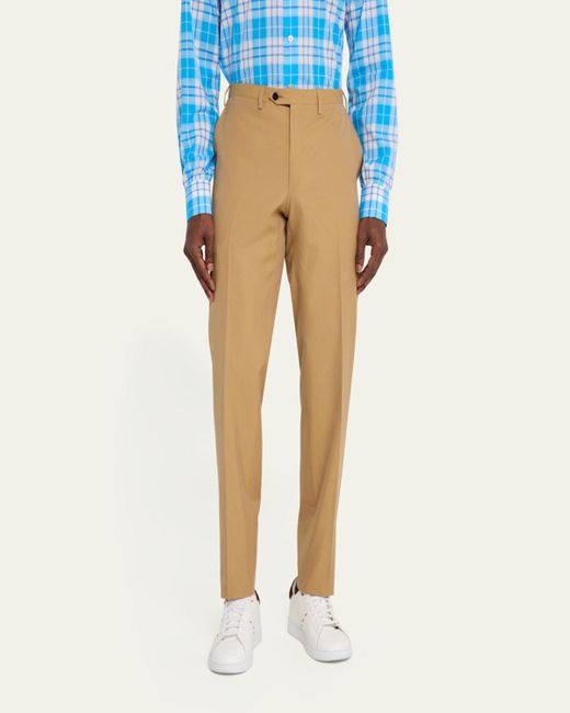 Kiton Natural Flat-Front Twill Pants for men
