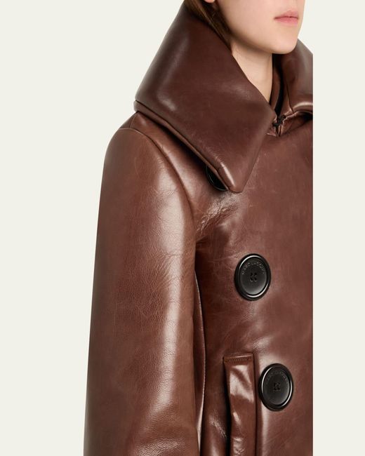 Marc Jacobs Brown Shrunken Leather Double-Breasted Jacket