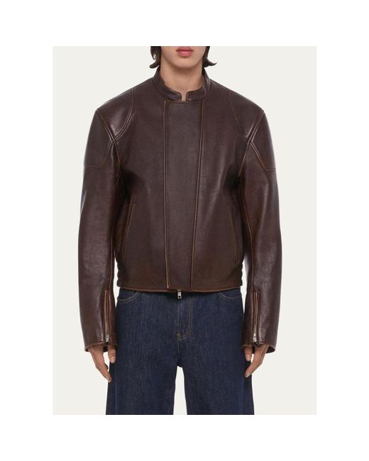 Helmut Lang Brown Leather Concealed-Zip Moto Jacket for men