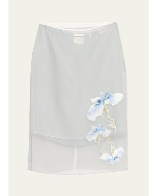 Givenchy White Floral Print Chiffon Overlay Skirt