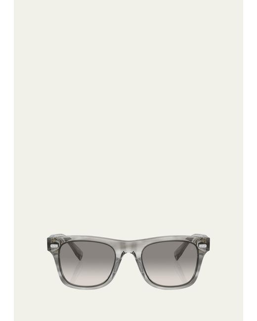 Brunello Cucinelli Gray Logo Core Wire Acetate Square Sunglasses