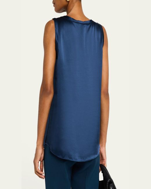 Lafayette 148 New York Blue Perla Luxe Reversible Silk Charmeuse Shell