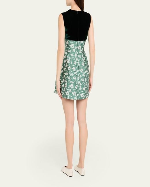 Markarian Jolie Velvet Empire-Waist Floral Brocade Mini Dress in Green |  Lyst