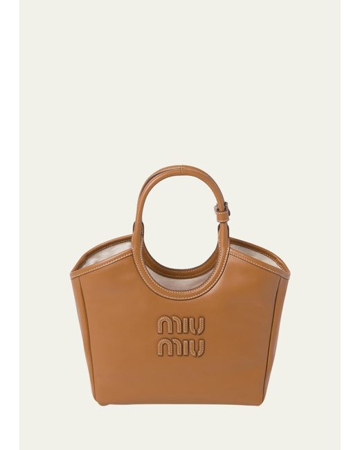 Miu Miu Brown Logo Leather Crossbody Bag