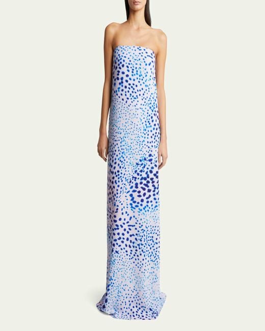 関税込◆Dries Van Noten◆'Dohana' ドレス Dries Van Noten Doja Printed Strapless Long Dress in Blue | Lyst