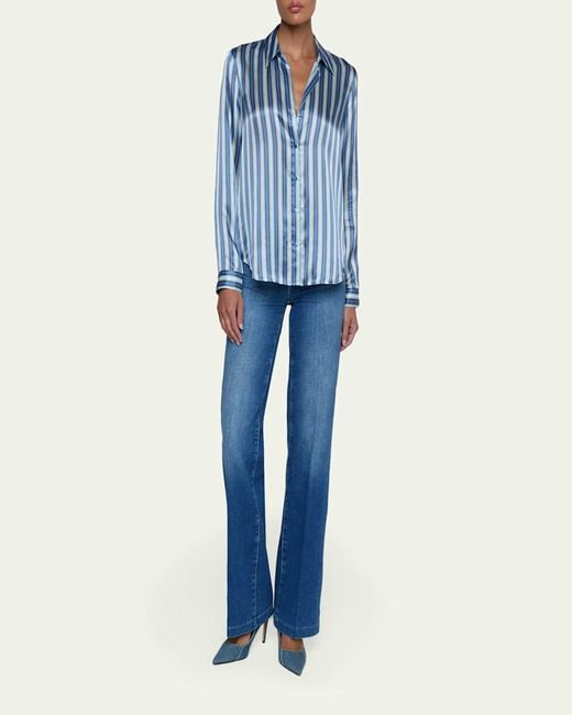 L'Agence Blue Tyler Striped Silk Button-Front Blouse