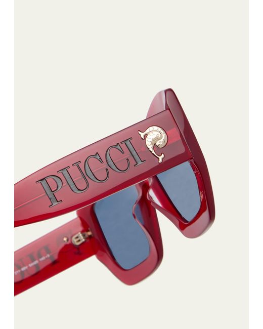 Emilio Pucci White Oversized Logo Acetate & Metal Sunglasses