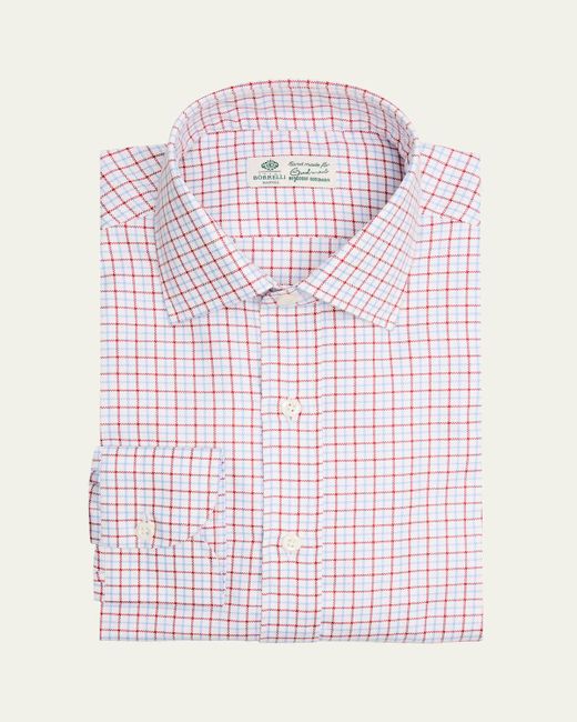 Luigi Borrelli Napoli Men's Pink Cotton Woven-Check Point Collar