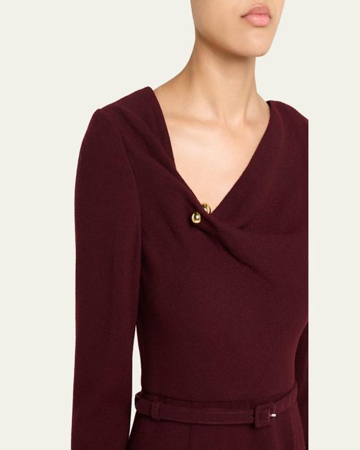 Roland Mouret Red Sphere Pin Draped Wool Crepe Midi Dress