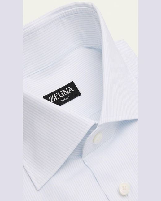 Zegna White Trecapi Cotton Micro-Stripe Dress Shirt for men
