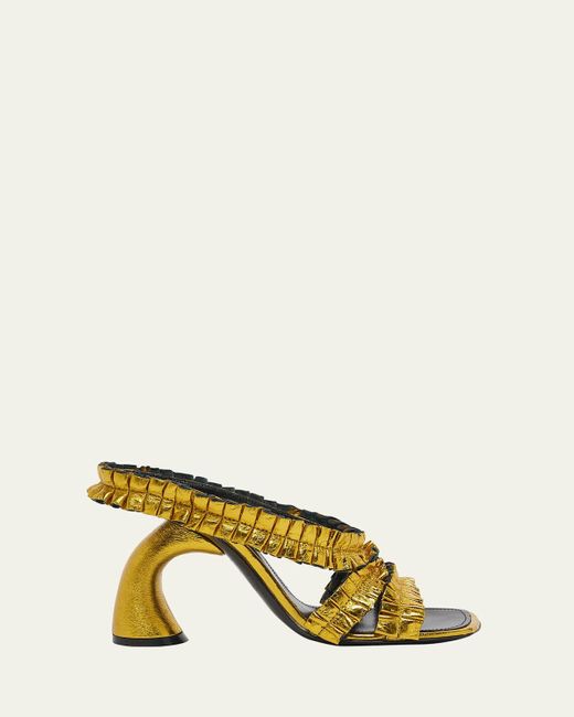 Jimmy Choo Women 'Crystal' Metallic Sandals With Rhinestoned Ankle Strap And High Curved Heel In Leather Woman