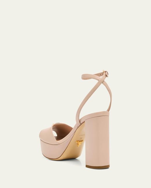 Prada Natural Nappa Triangle Peep-Toe Platform Sandals