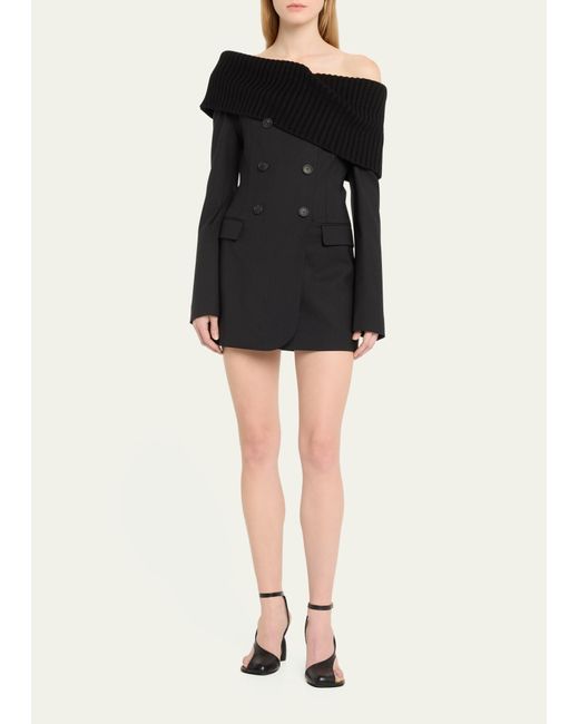 Monse Black Off-shoulder Knit Blazer Mini Dress