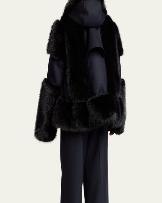 Sacai Black Faux-Fur Trim Wool Utility Jacket