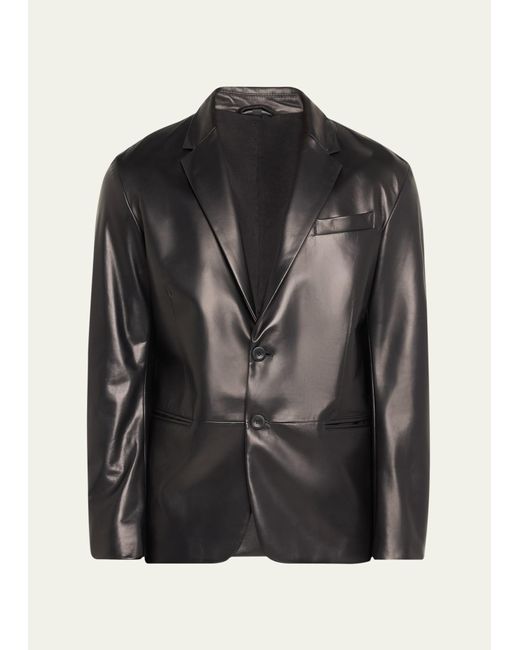 Giorgio Armani Black Lambskin Leather Blazer for men