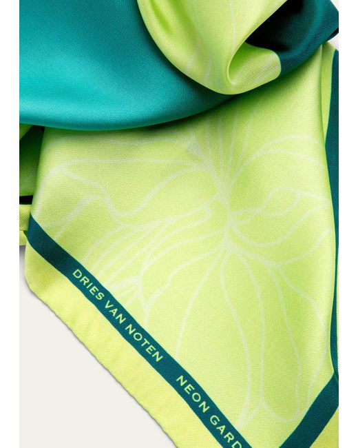 Dries Van Noten Blue Neon Garden Silk Foulard Scarf