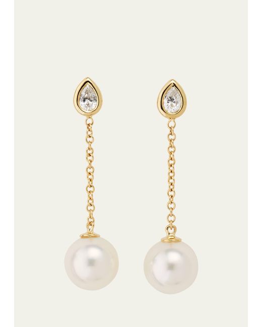 Mizuki Natural 14k Gold Single-pearl Drop Earrings With Diamonds