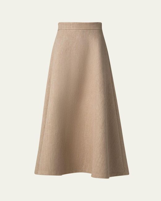 Akris Natural Flared Raffia Leather Trim Midi Skirt