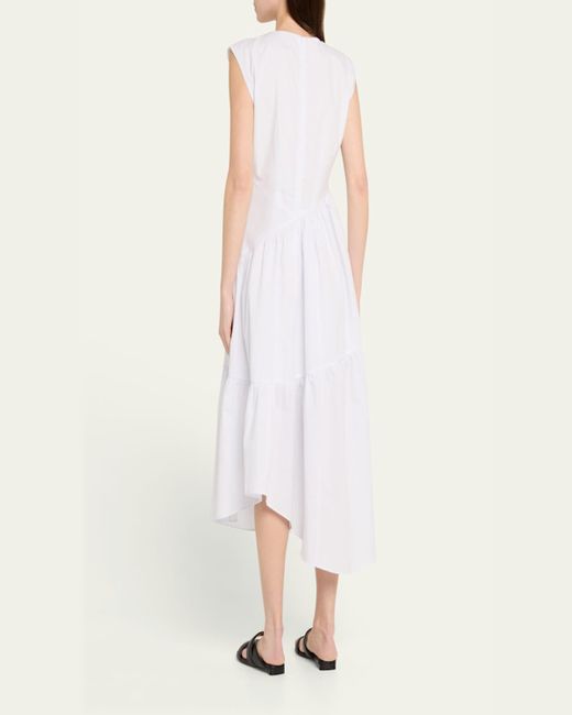 FRAME White The Seersucker Gathered Seam Midi Dress