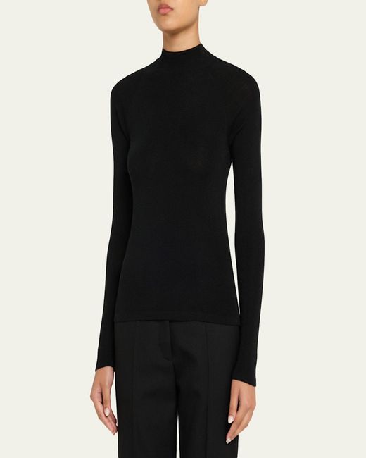 Merino Micro Rib Majestic Filatures Mock-Neck Merino Silk Micro Rib Knit T-Shirt in ...