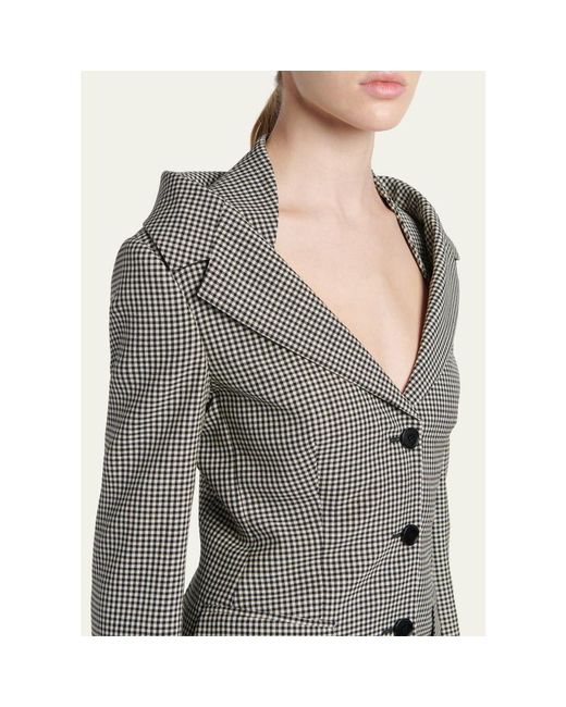 McQueen Gray Gingham Off-The-Shoulder Single-Breasted Jacket