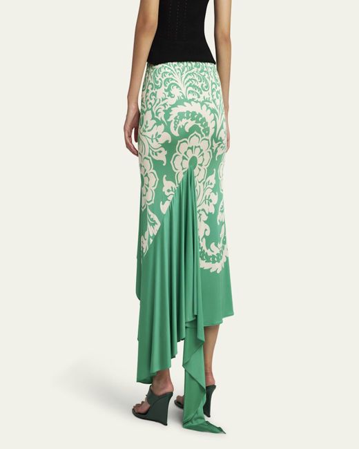 Etro Green Printed Draped Ruffle Maxi Skirt