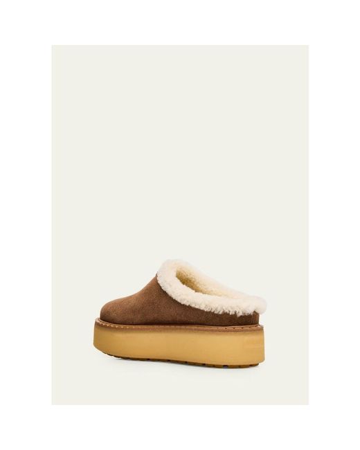 Prada Natural Suede Shearling Cozy Platform Mules
