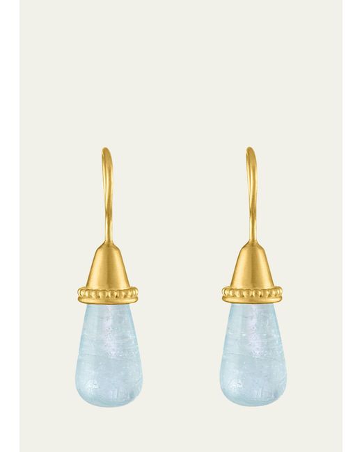 Prounis Jewelry White 22k Gold Aquamarine Pileus Earrings