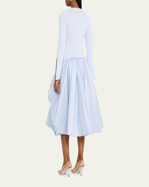Jonathan Simkhai Blue Kenlie Mixed Media Bubble Midi Dress
