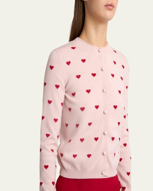 Valentino Garavani Pink Jacquard Hearts Wool-Cashmere Cardigan