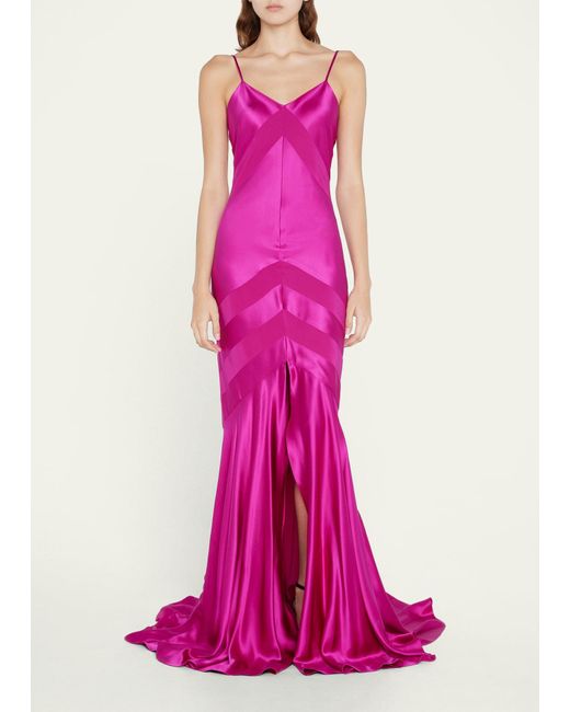 Sergio Hudson Pink Chevron Mermaid Silk Gown