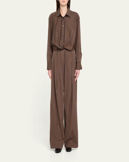 A.L.C. Brown Emmett Pinstripe Wide-Leg Pants